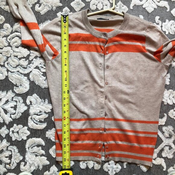 Eyn, Beige/Tan and Orange, Striped, Button Down, Women's Cardigan, Size: Medium - Picture 7 of 9